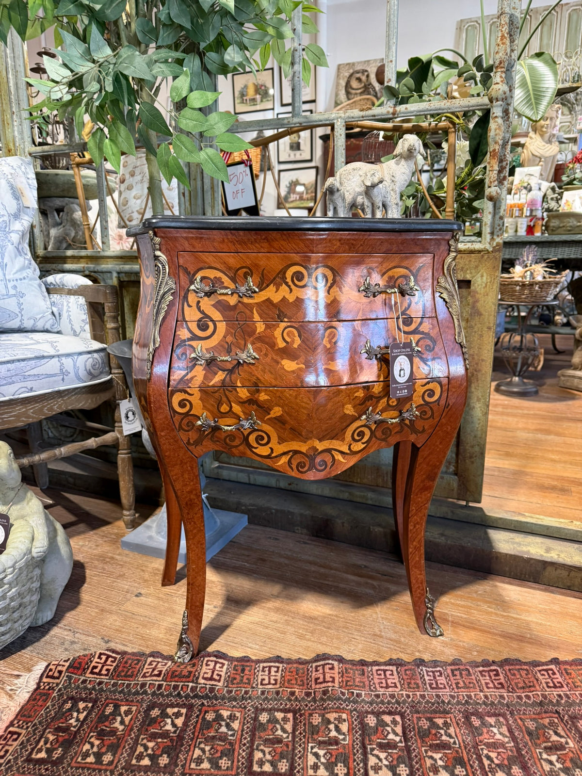 Vintage French Louis XV-Style Bombe Commode with Marble Slab Top 8