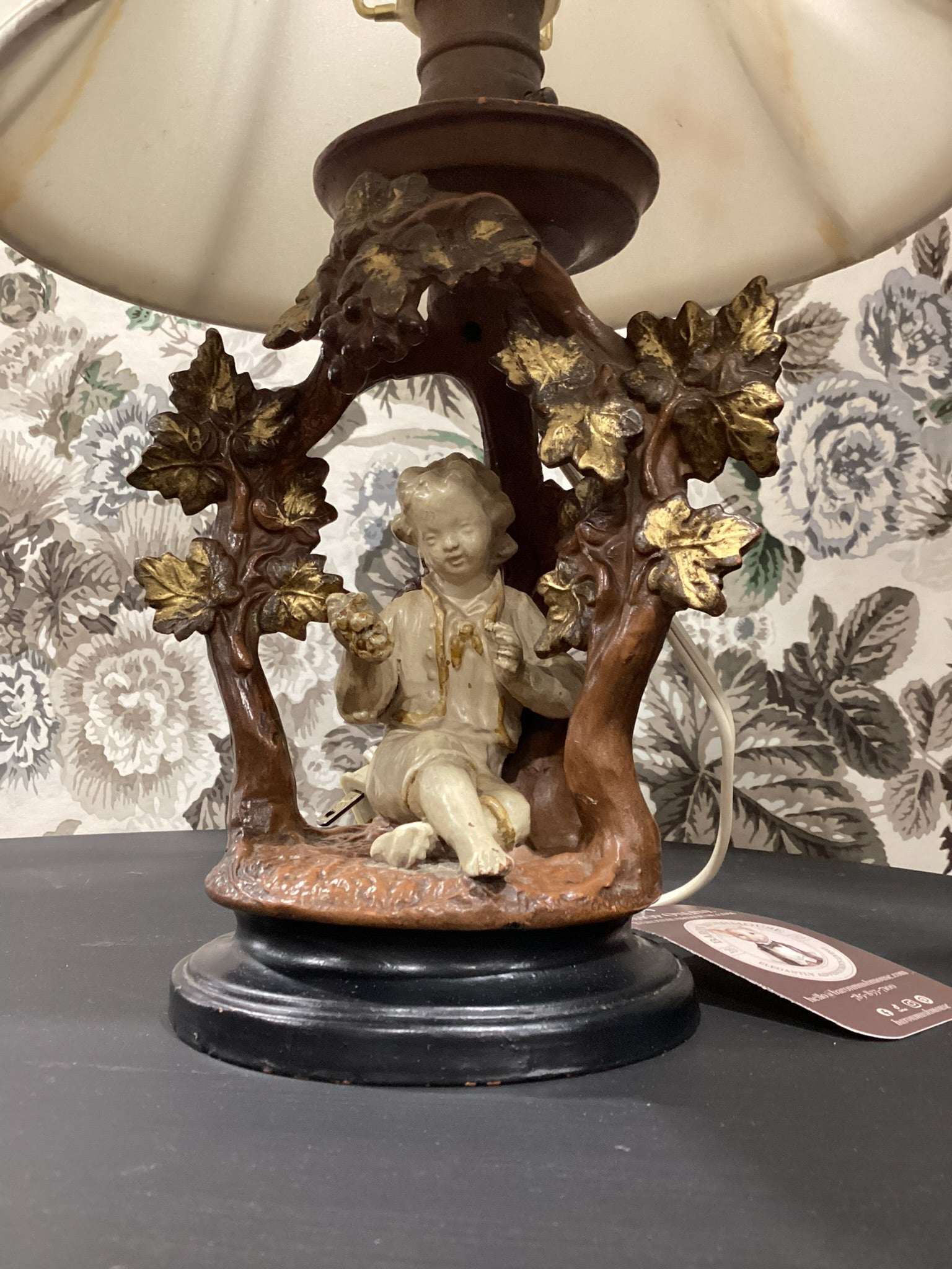 Vintage French Renaissance Lamp Boy Eating Grapes 2