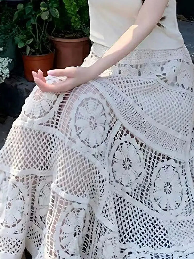 Elegant Lace A-Line Midi Skirt