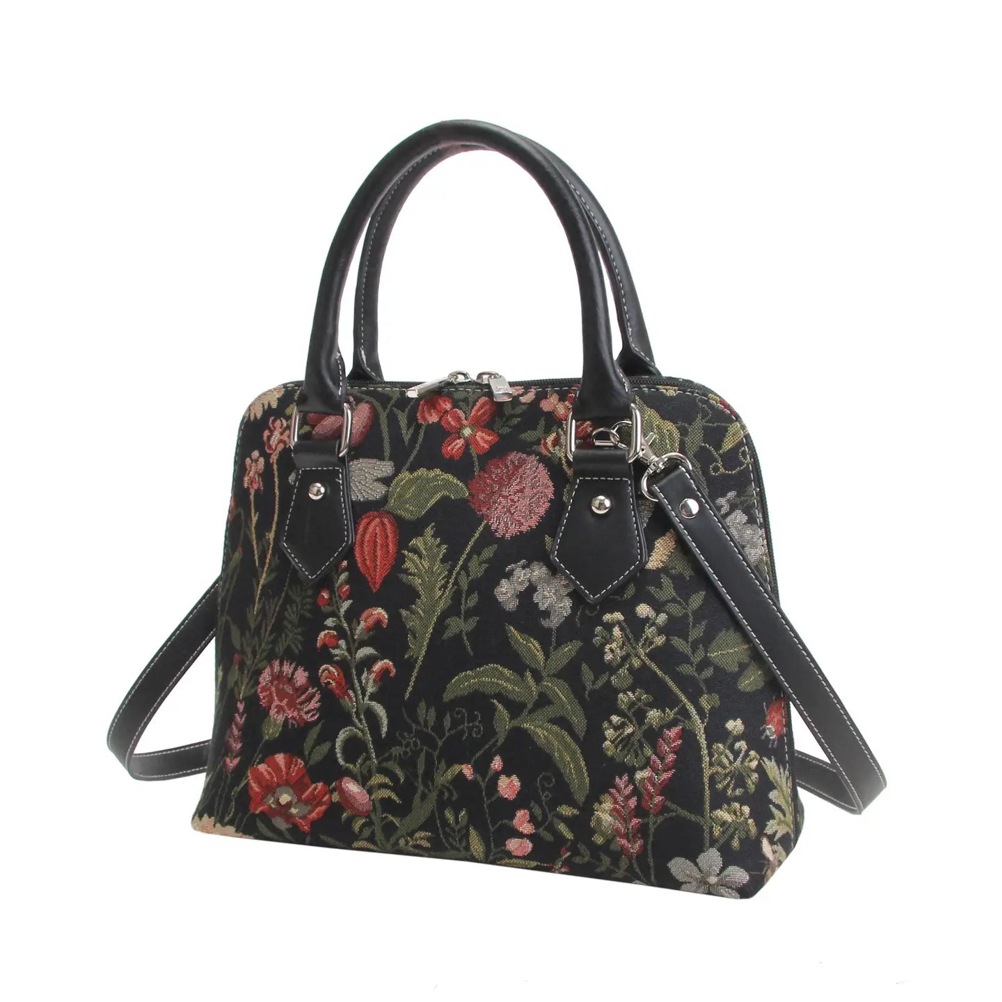 Conv-Mgdbk | Morning Garden Black Convertible Top Handle Purse Handbag