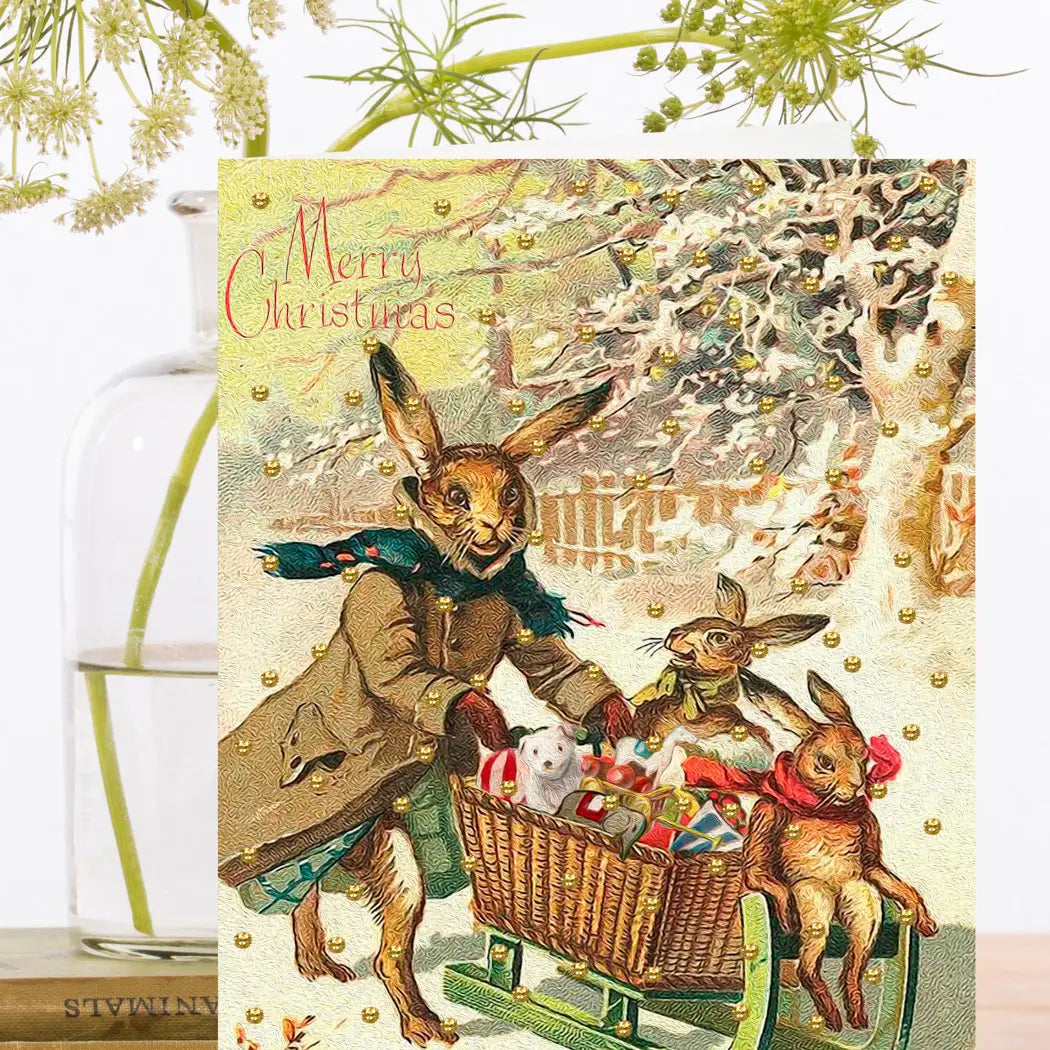 Vintage Style Hand Glittered Christmas Card