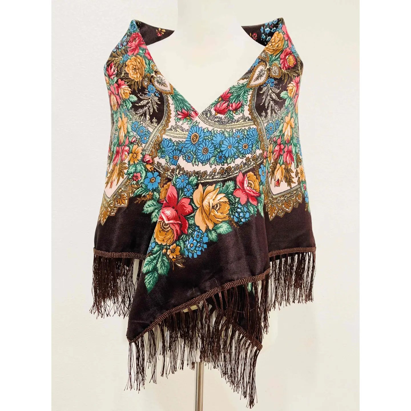 Western Vibe Long Fringe Floral Square Scarf / Shawl