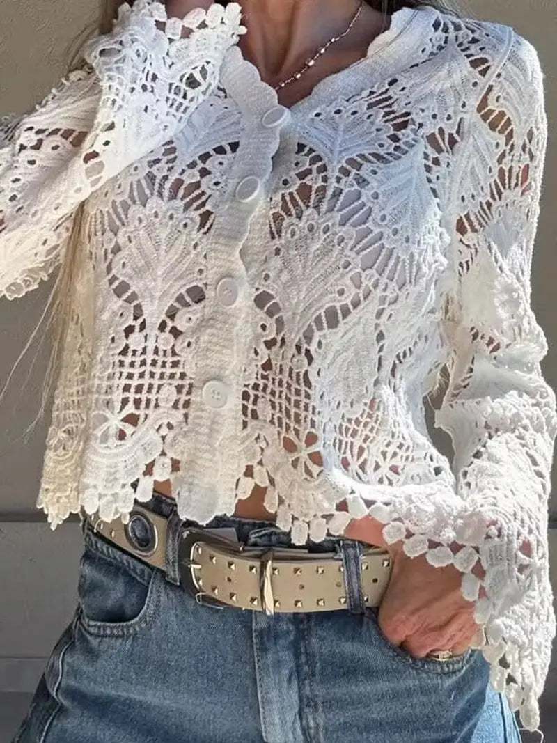Elegant Lace Button-Up Cardigan