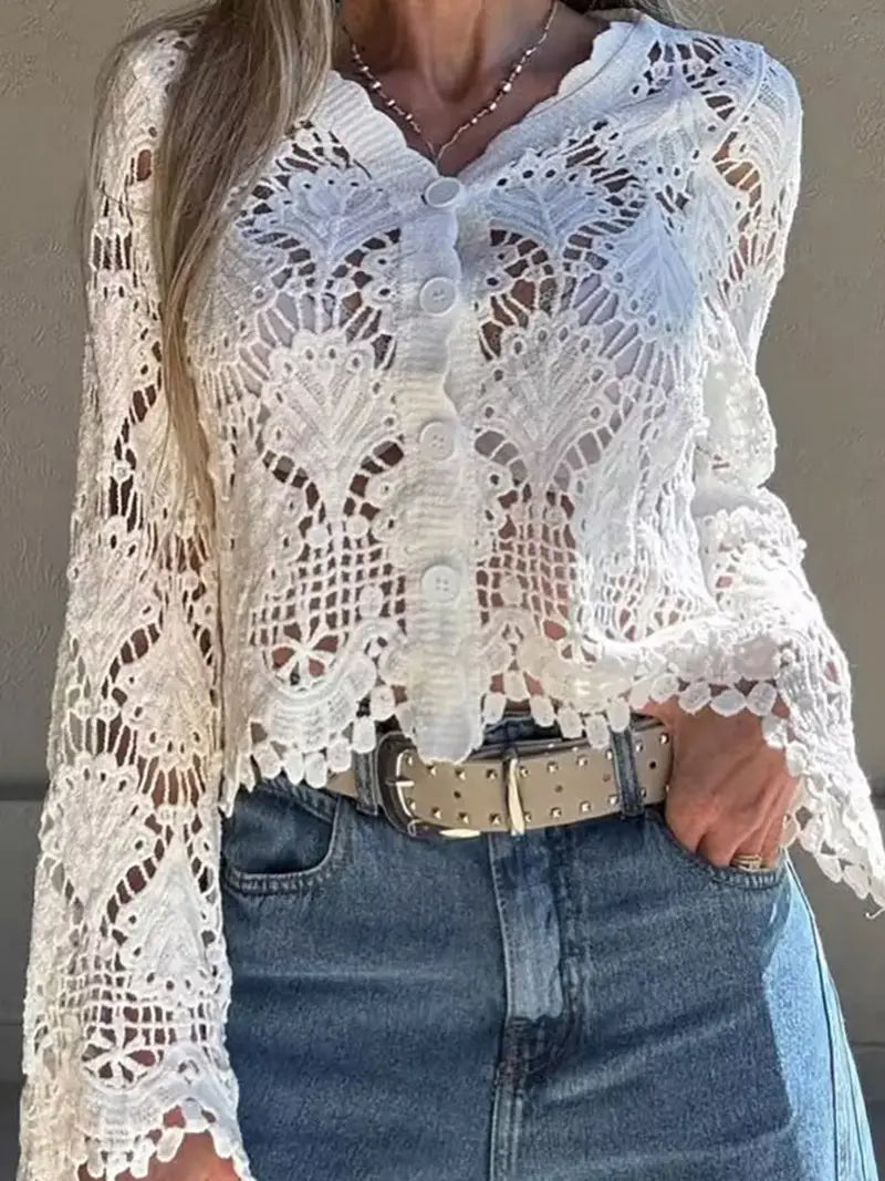 Elegant Lace Button-Up Cardigan