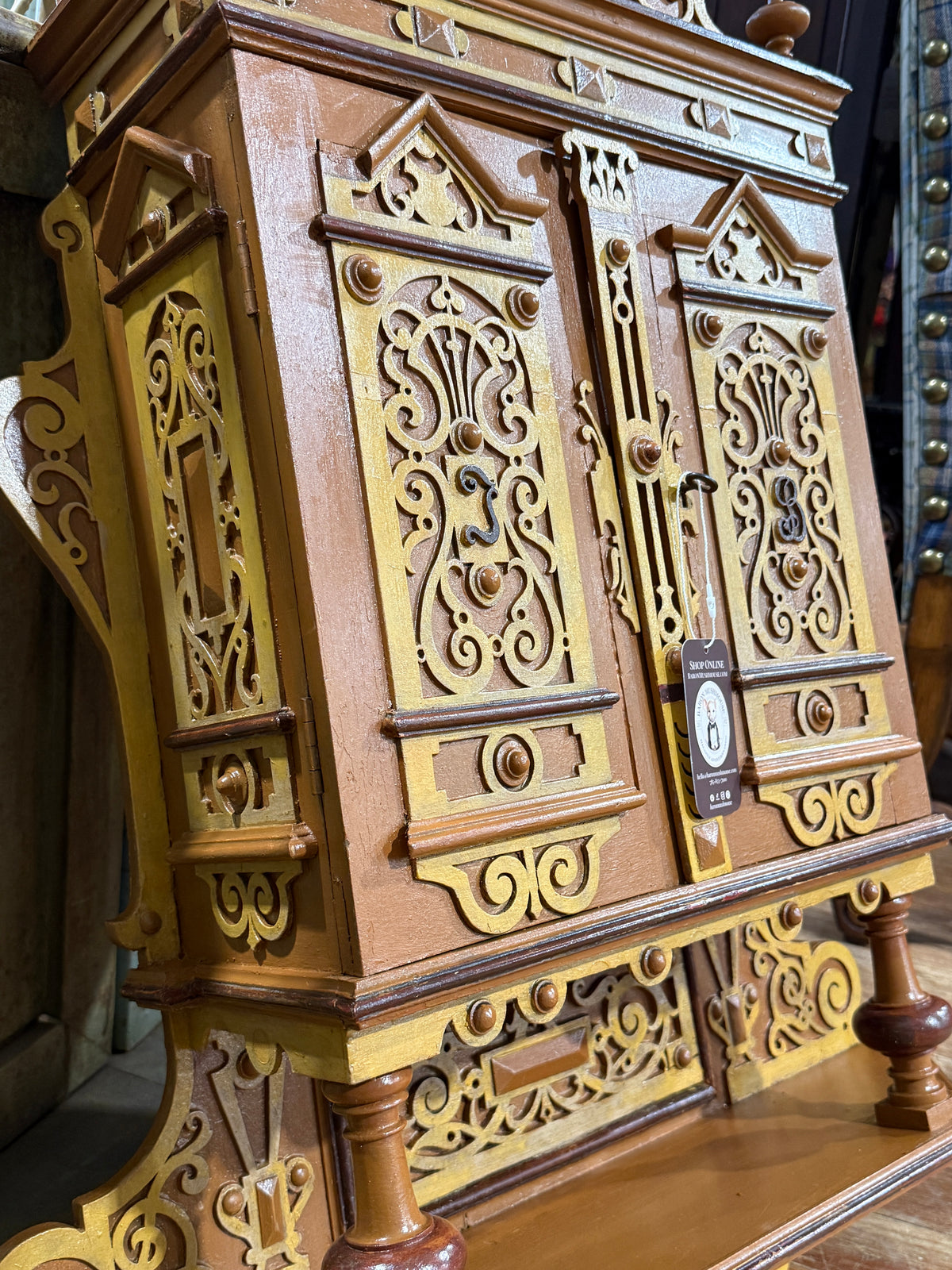 Fretwork Wall Cabinet with Display Shelf