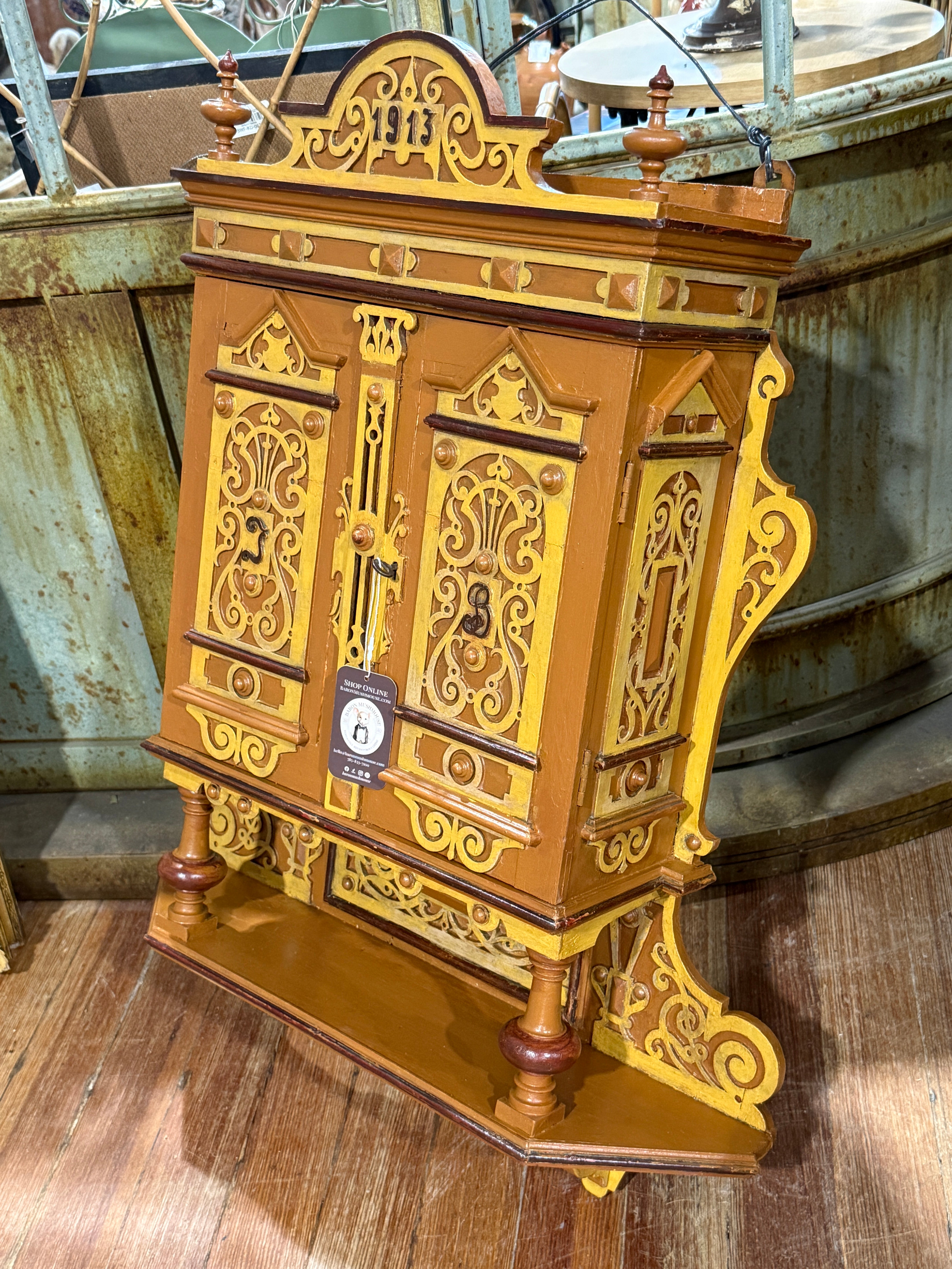 Vintage Wall Cabinet with Display Shelf