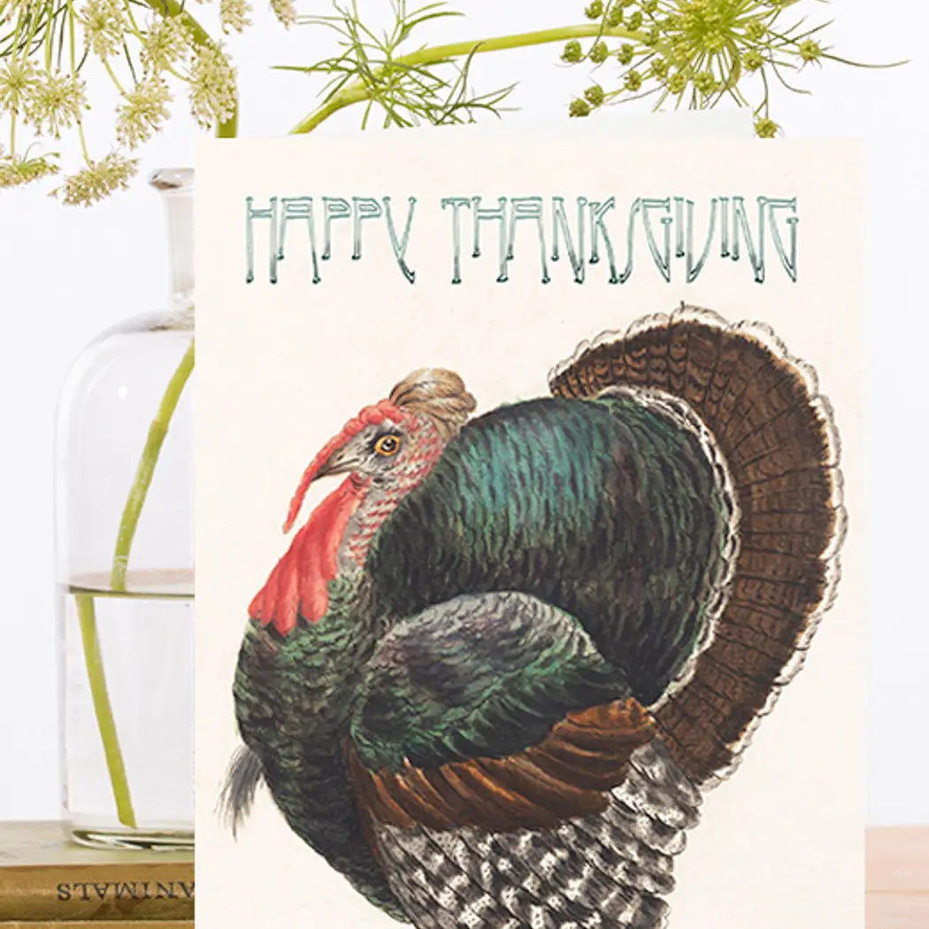 Retro Thanksgiving Greeting Card with Colorful Turkey