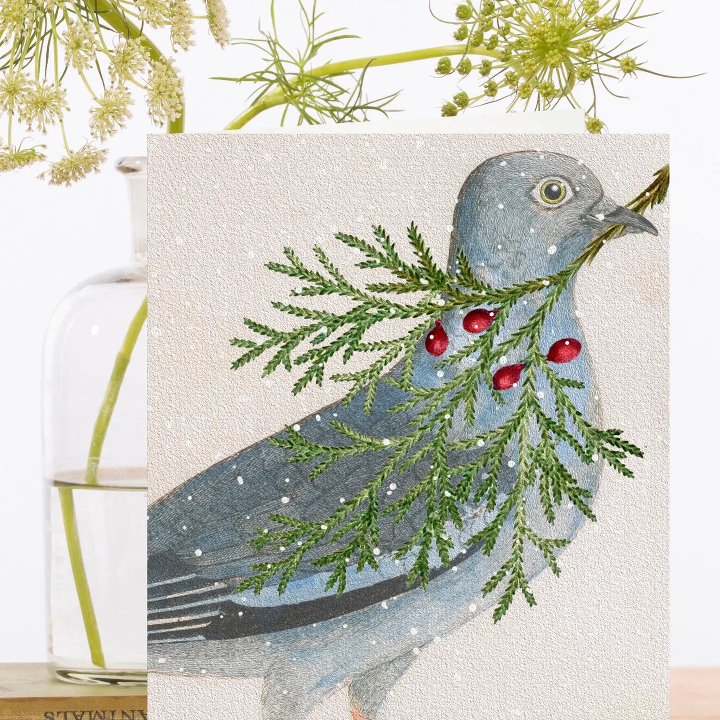 Elegant Bird with Branch and Berries Christmas Card