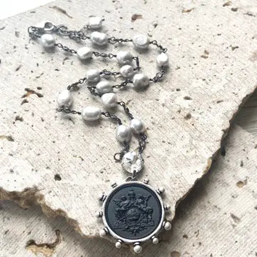 French Coin Pearl Necklace Boutique Coastal Jewelry