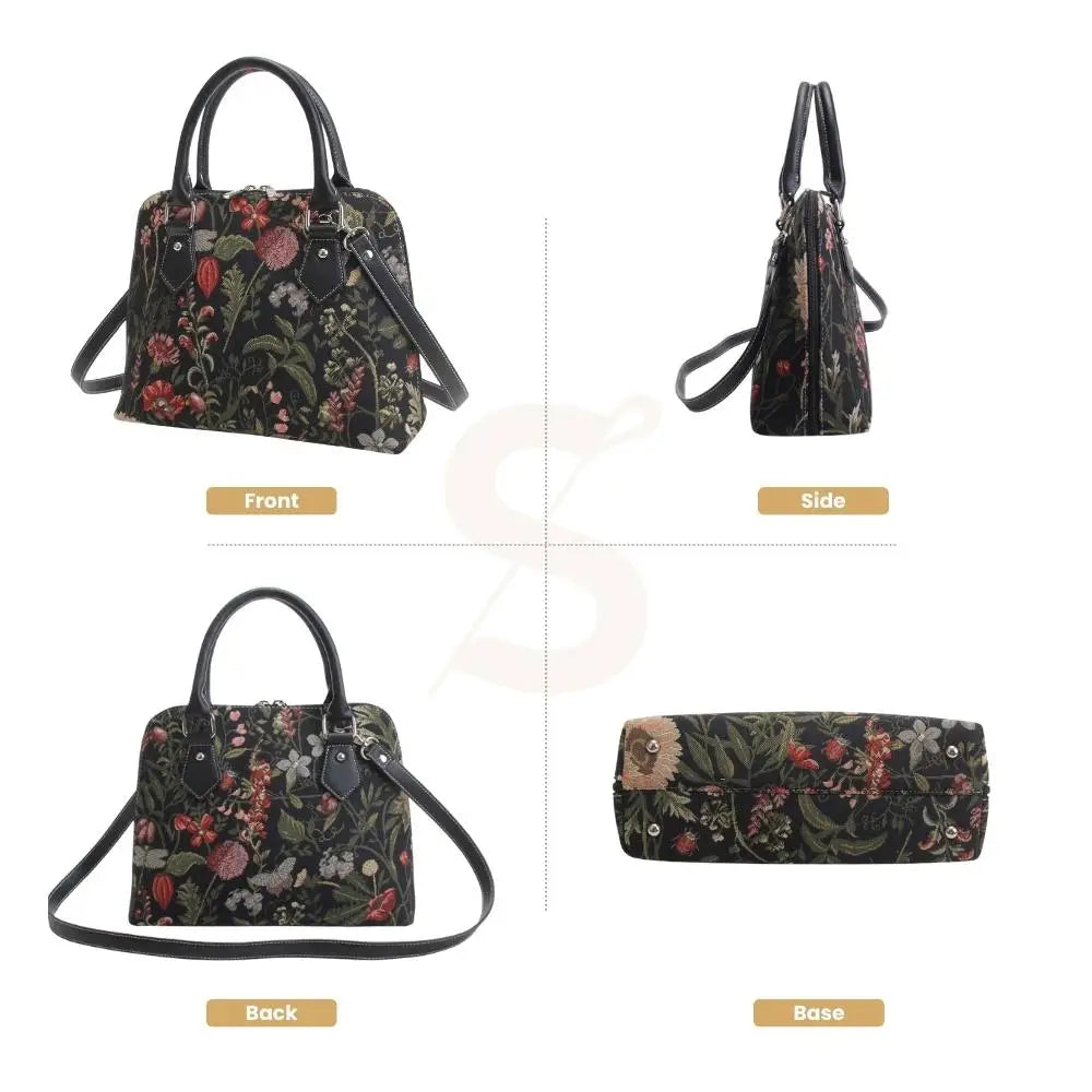 Conv-Mgdbk | Morning Garden Black Convertible Top Handle Purse Handbag