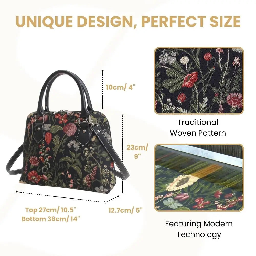 Conv-Mgdbk | Morning Garden Black Convertible Top Handle Purse Handbag