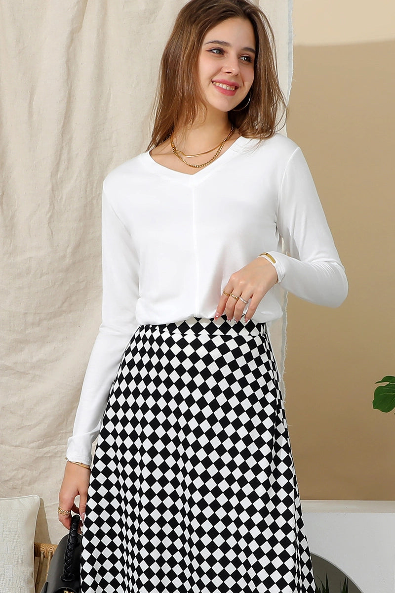 Casual V-Neck Loose Fit Long Sleeve Top