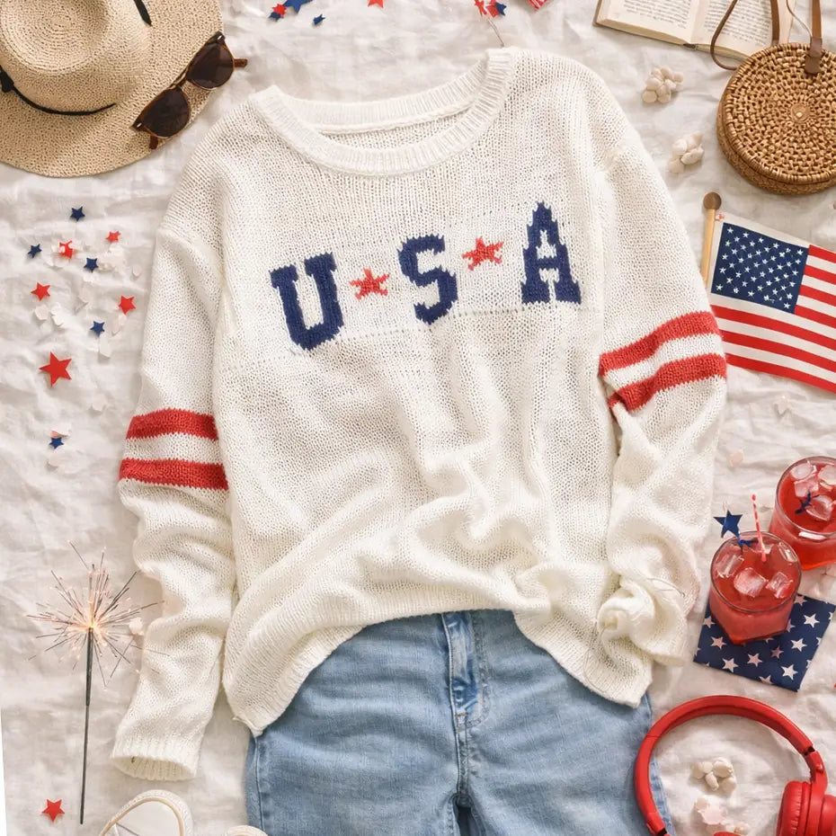 American Pride Graphic Sweater White