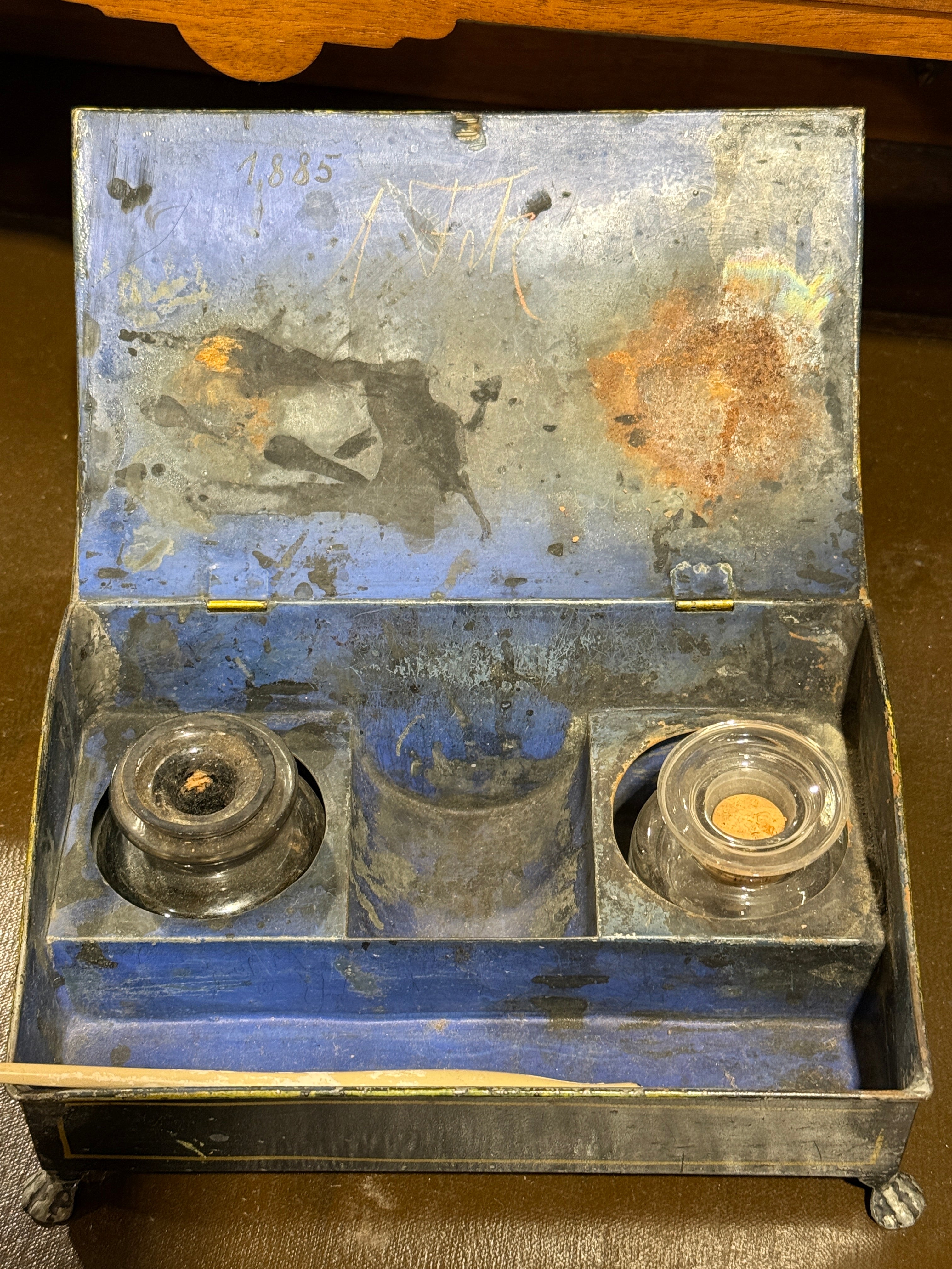 Antique English Tole Junk Box  with Ink