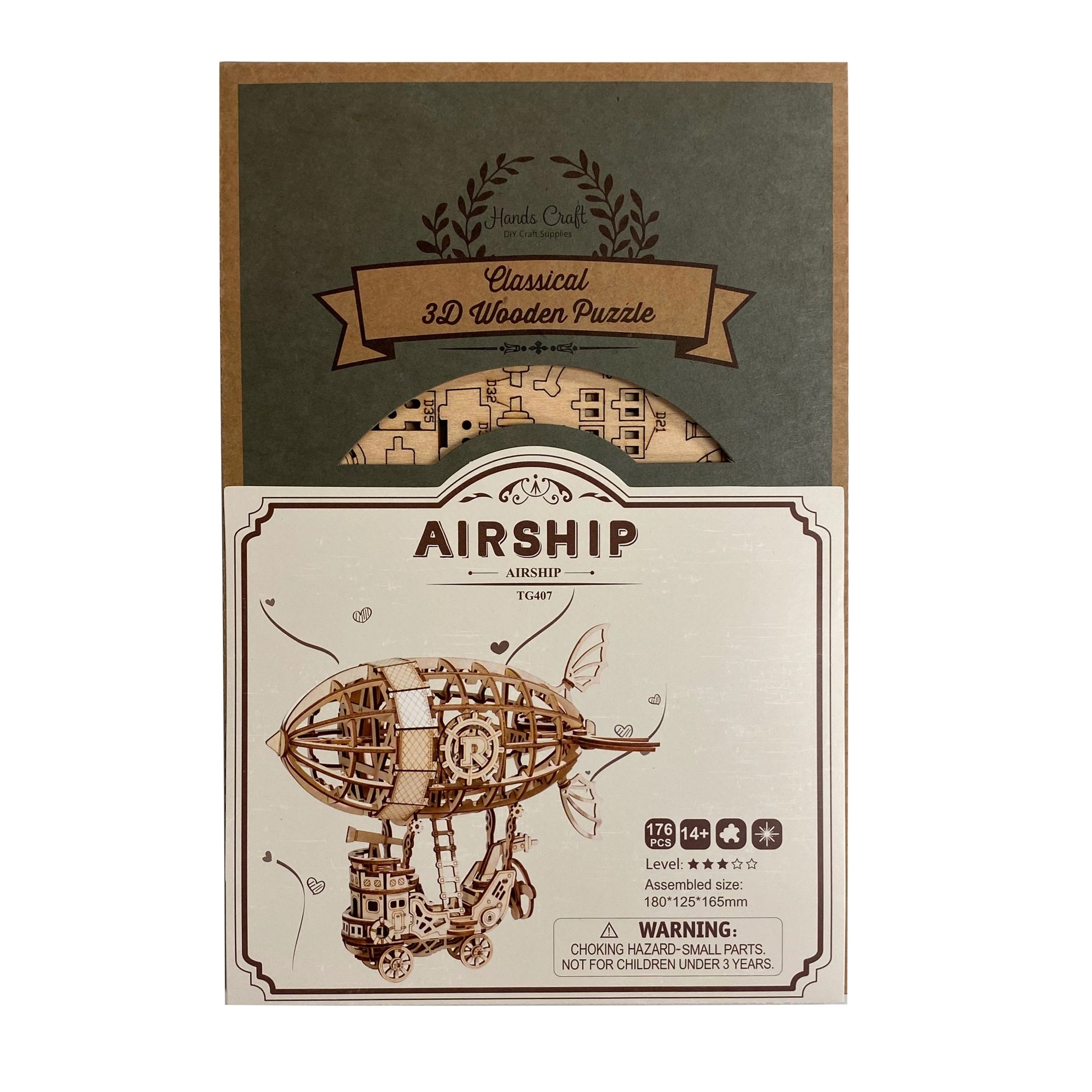 3D Laser Cut Wooden Puzzle: Airship Packaging