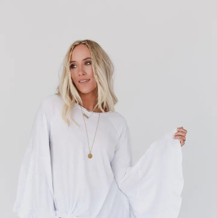 Bell Sleeve Baseball Tee - White