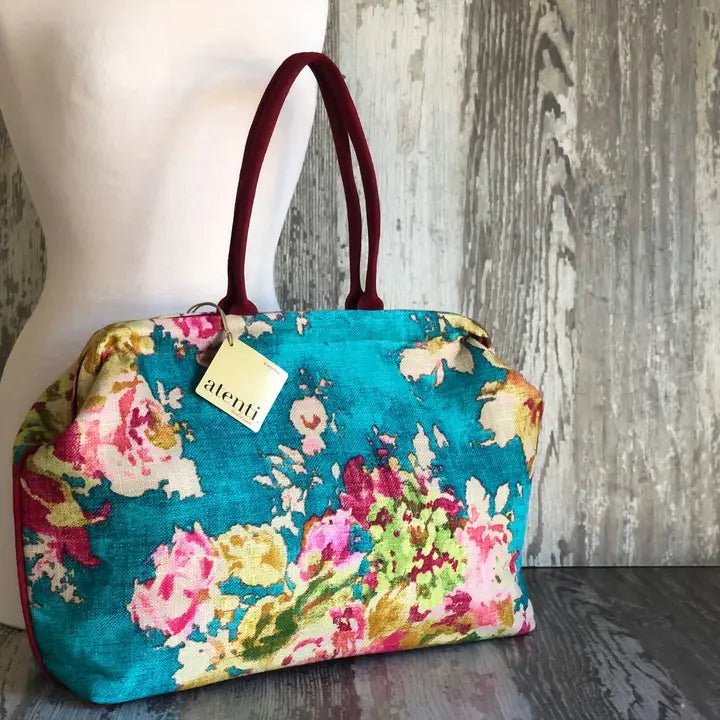 Blossom Blue Pioneer, Atenti USA Handmade, Foral Mary Poppins Snap Frame Bag