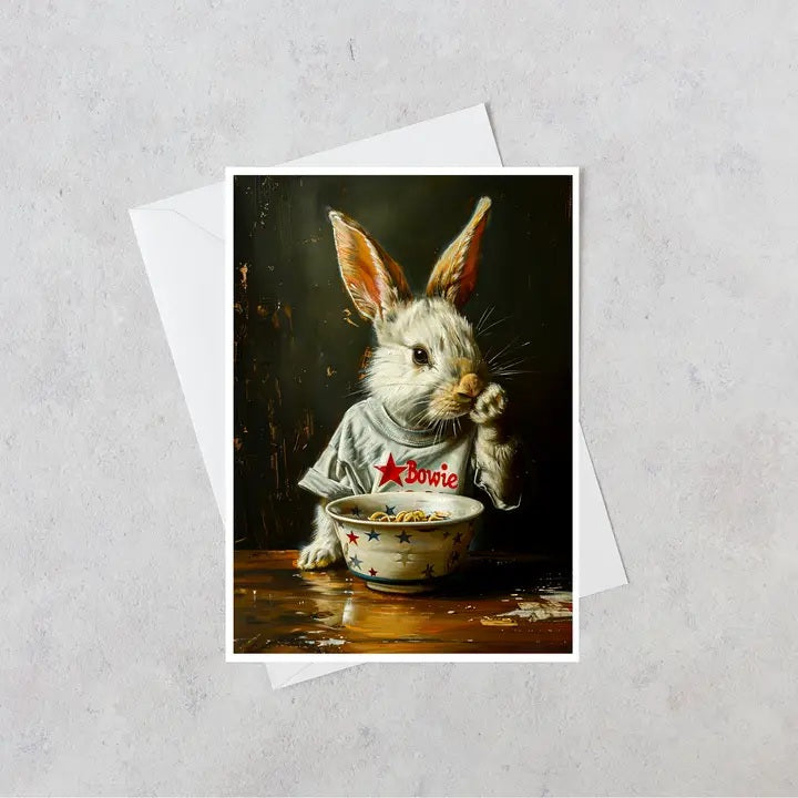 Bowie Shirt Rabbit Eating Ramen Noodles Blank Card 108AS 