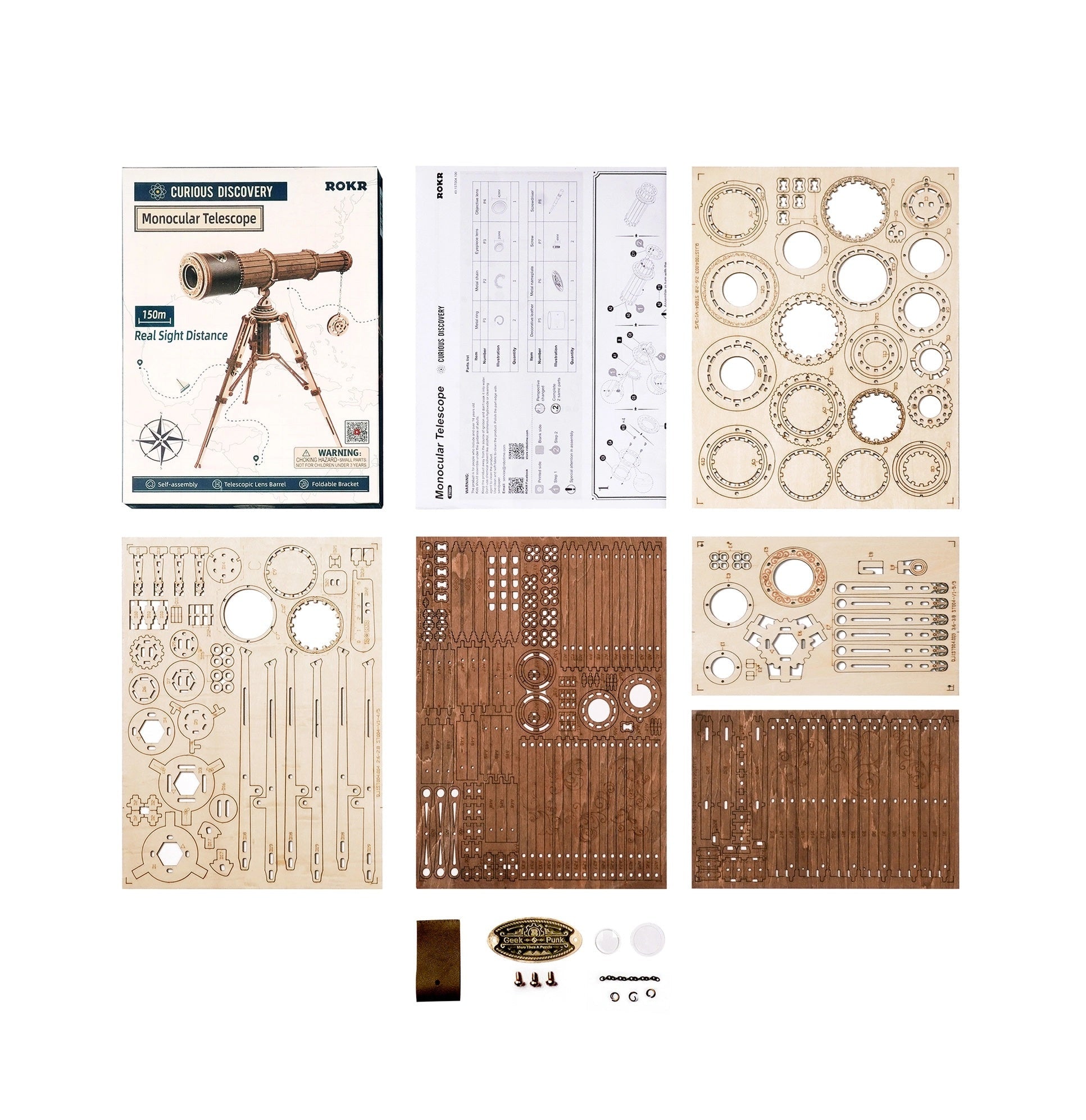 DIY Wooden Puzzle: Monocular Telescope Parts Pieces