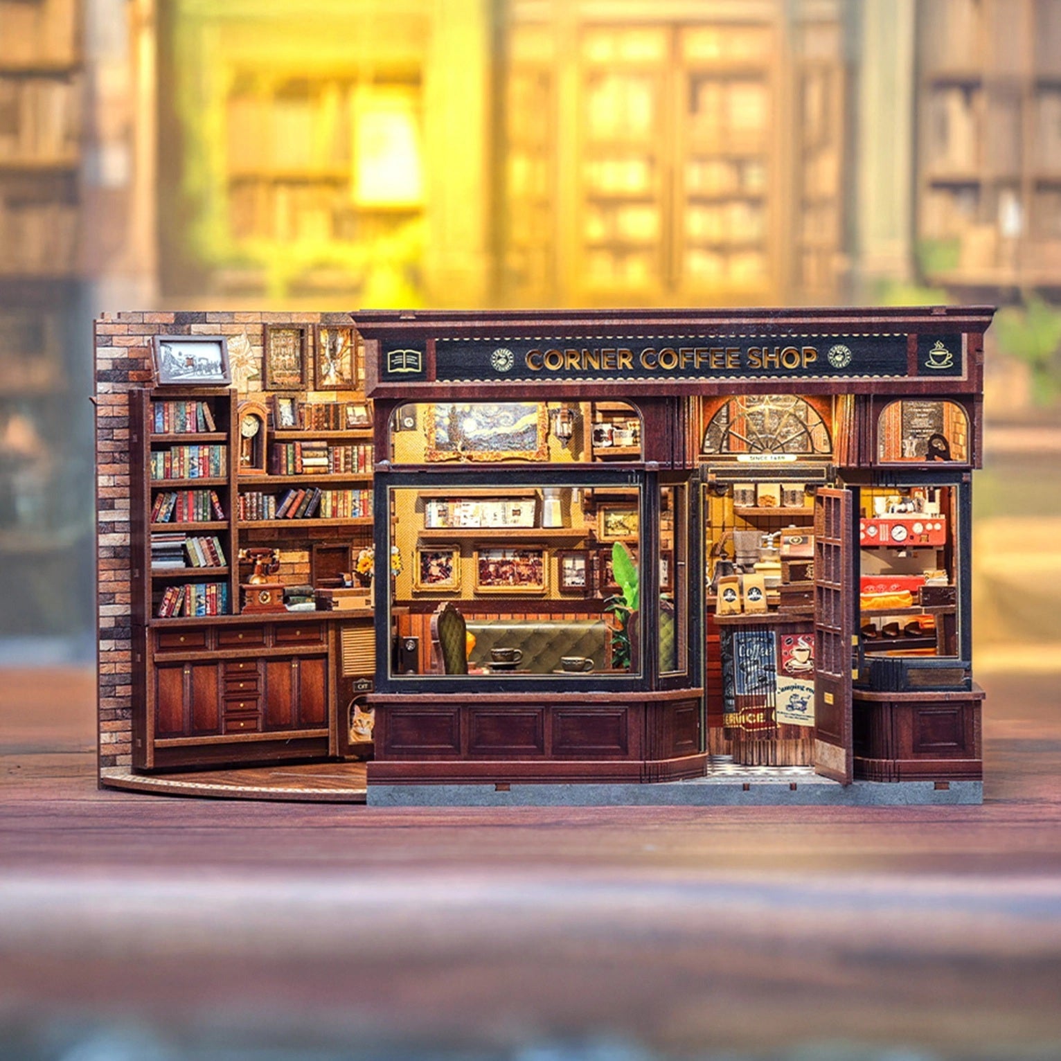DIY Book Nook Kit: Corner Coffee Shop with Background