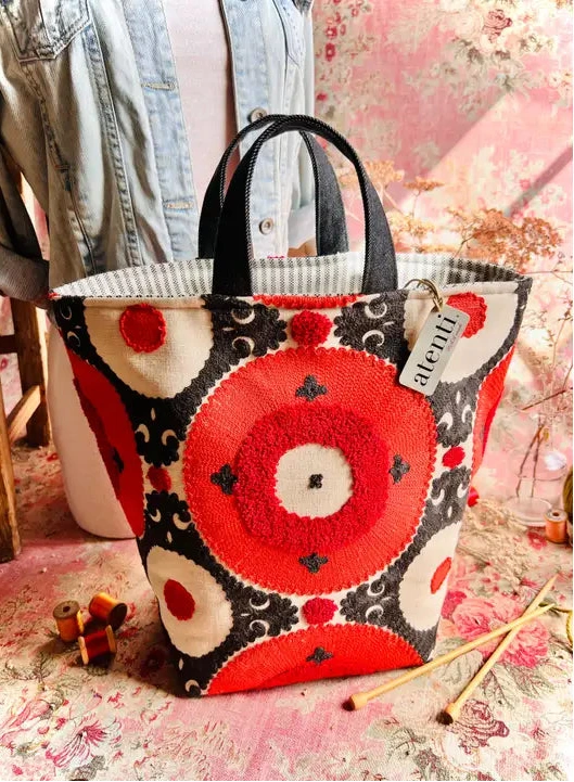 Eclipse Hope Basket– Atenti USA Handmade Embroidered Knitting & Crochet Tote Red