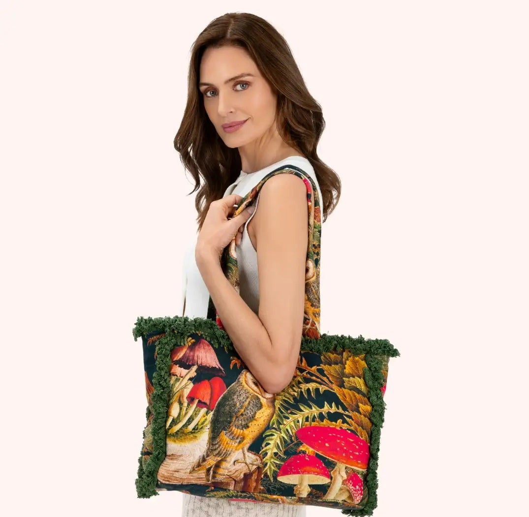 Fringed Tote Bags - Woodland Owl