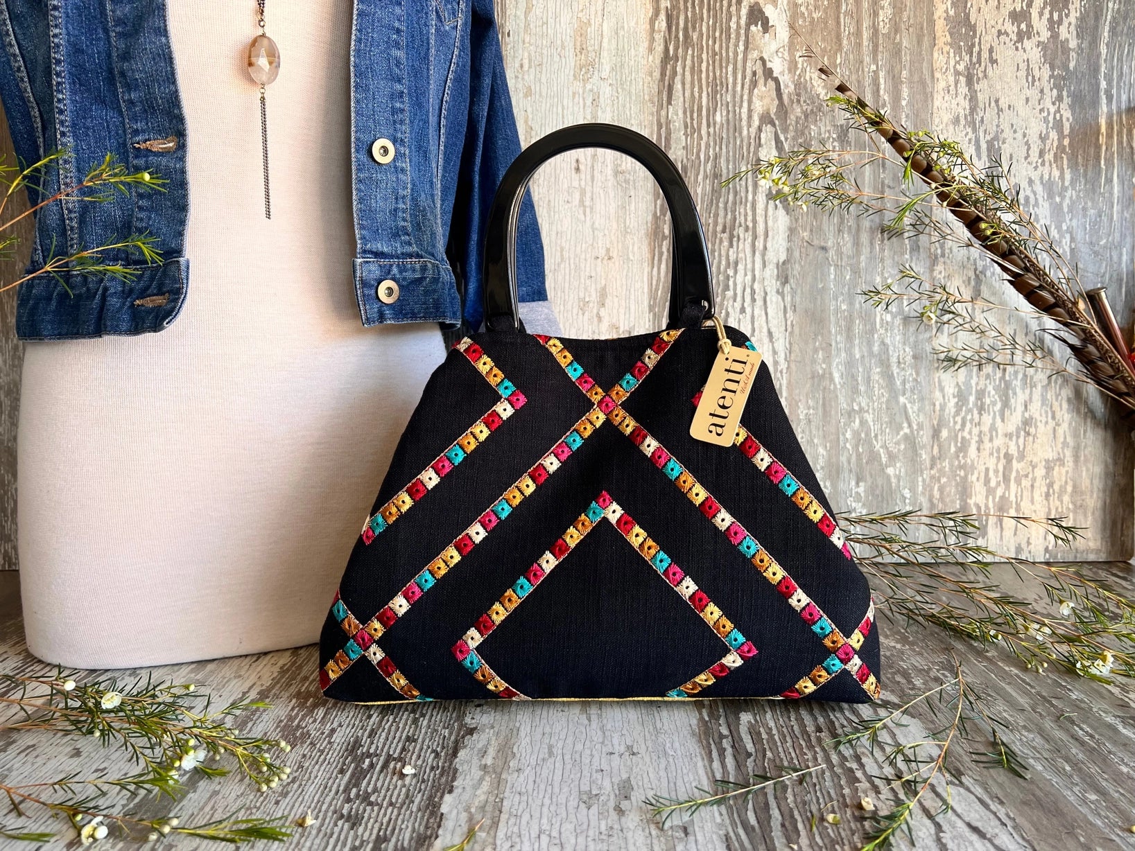 Indi Pop Divina Bag- Atenti Handmade USA Convertible Embroidered Handbag Handheld