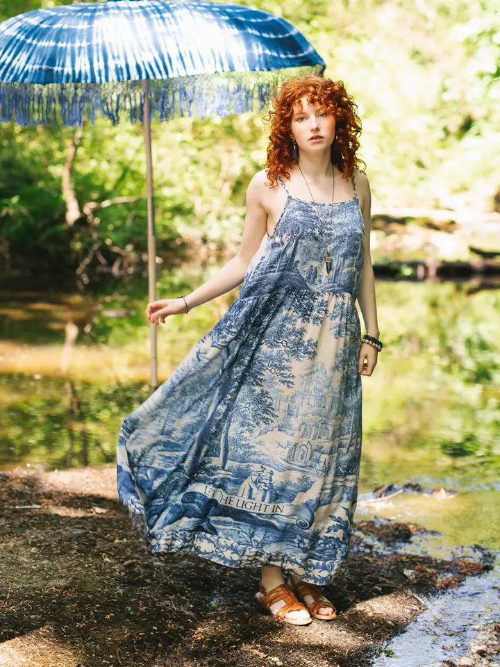 Let the Light in Bohéme Long Maxi Slip Dress W Delft Print