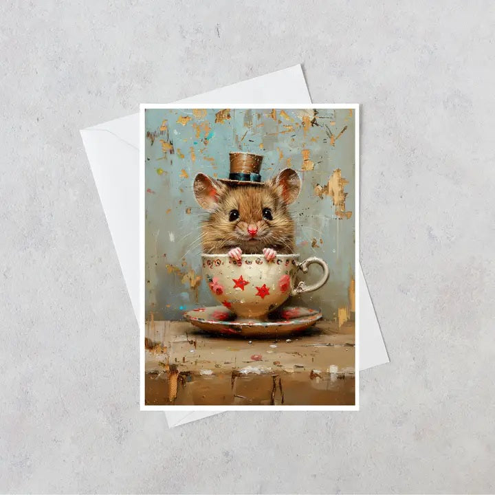 Mouse in Star Vintage Cup and Saucer Blank Card 106AS 