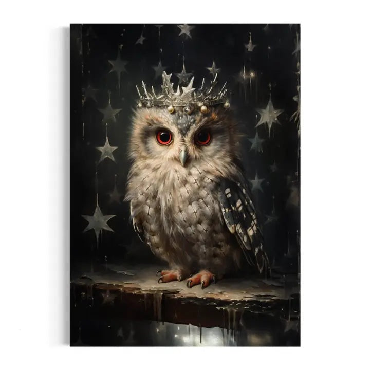 Owl in Antique Star Crown Vintage Portrait Wall Art 47AS