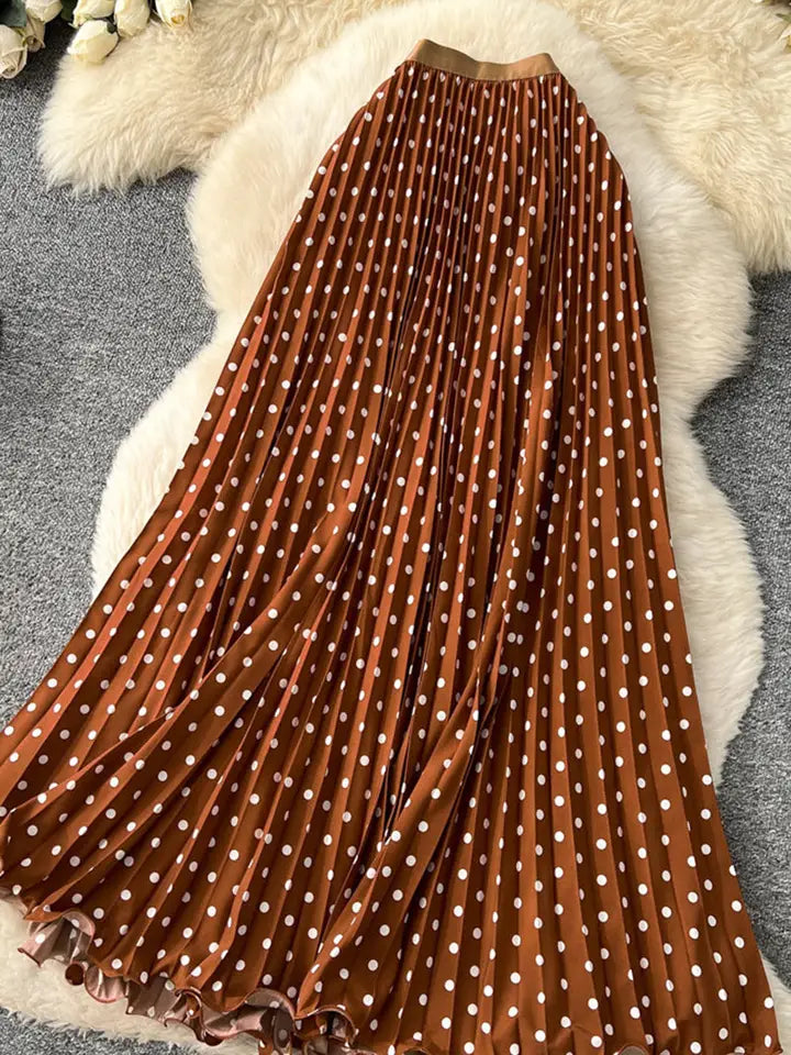Polka Dot Pleated Midi Skirt