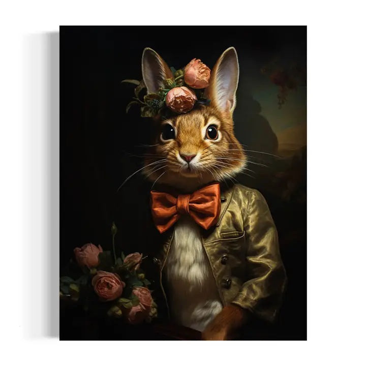 Victorian Rabbit with Pink Flowers Wall Art 17AS