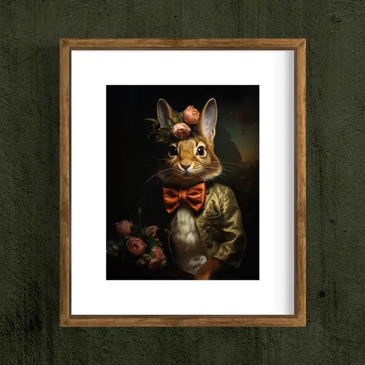 Victorian Rabbit with Pink Flowers Wall Art 17AS Hanging