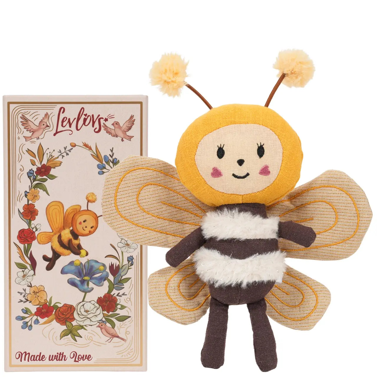 Bee Plush Toy Soft Cotton & Linen Stuffed Doll in Gift Box 2