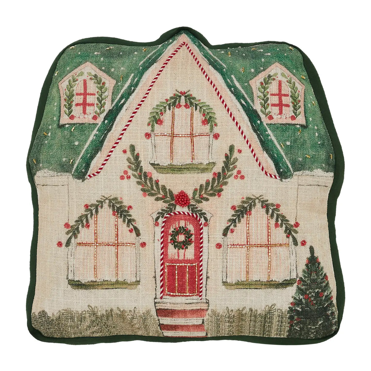 Christmas Cottage Pillow with Beads 2