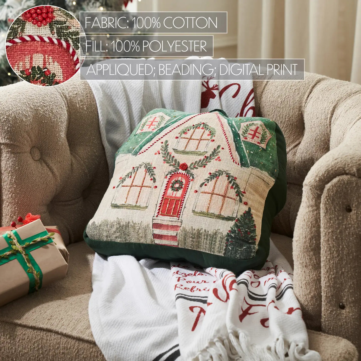 Christmas Cottage Pillow with Beads 5
