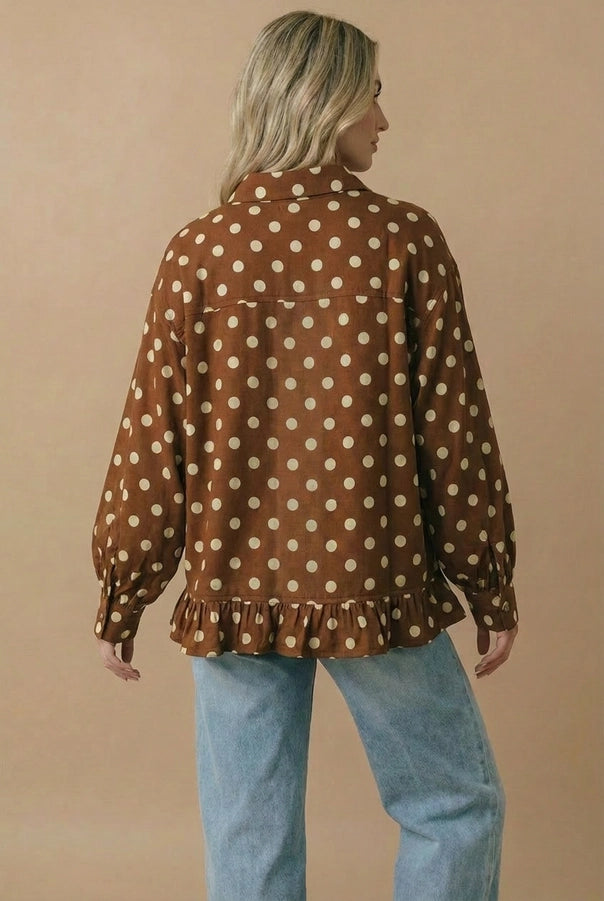 Collared Button Down Polka Dot Peplum Shirt 2
