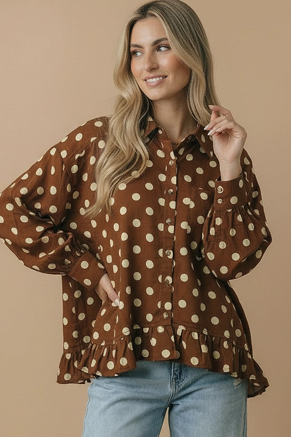 Collared Button Down Polka Dot Peplum Shirt 3