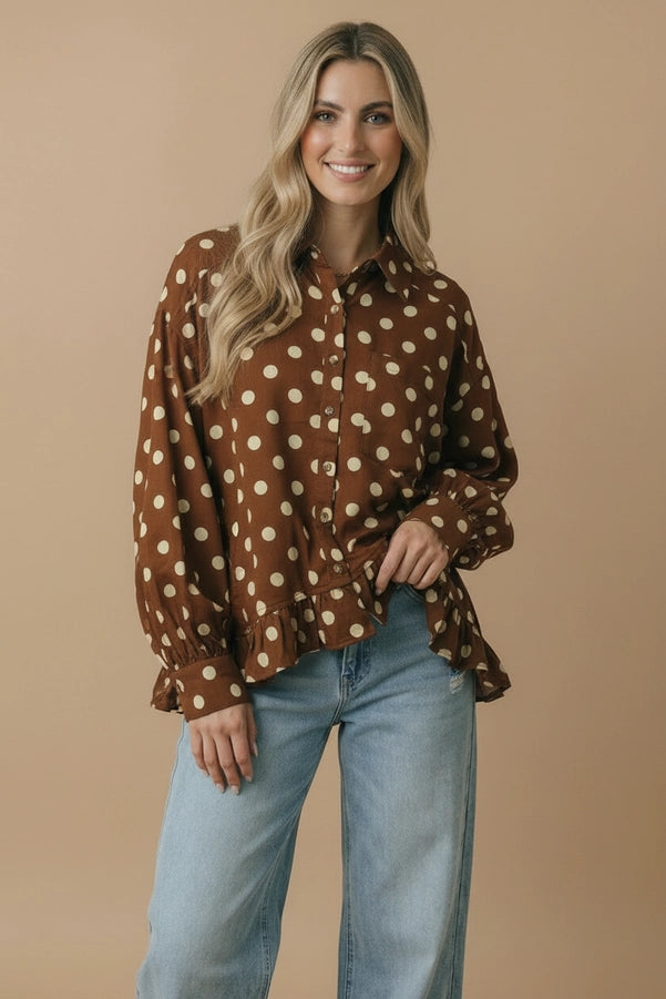 Collared Button Down Polka Dot Peplum Shirt 5