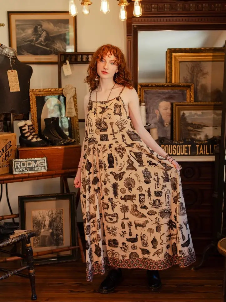 Curiosities Bohéme Maxi Slip Dress w/ Whimsical Print by Market of Stars