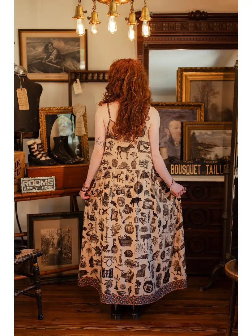 Curiosities Bohéme Maxi Slip Dress w/ Whimsical Print by Market of Stars