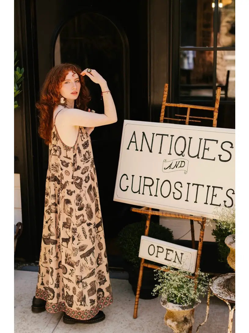 Curiosities Bohéme Maxi Slip Dress w/ Whimsical Print by Market of Stars