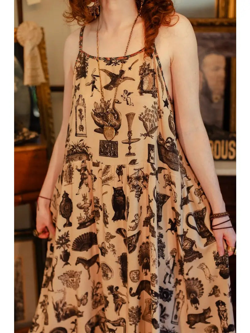 Curiosities Bohéme Maxi Slip Dress w/ Whimsical Print by Market of Stars
