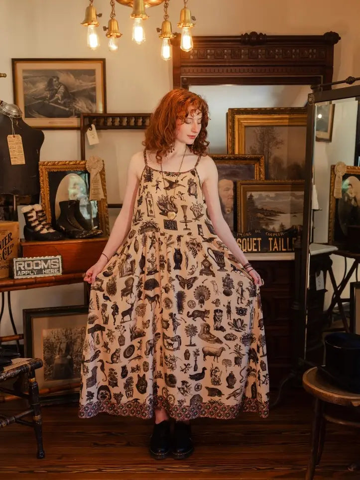 Curiosities Bohéme Maxi Slip Dress w/ Whimsical Print by Market of Stars