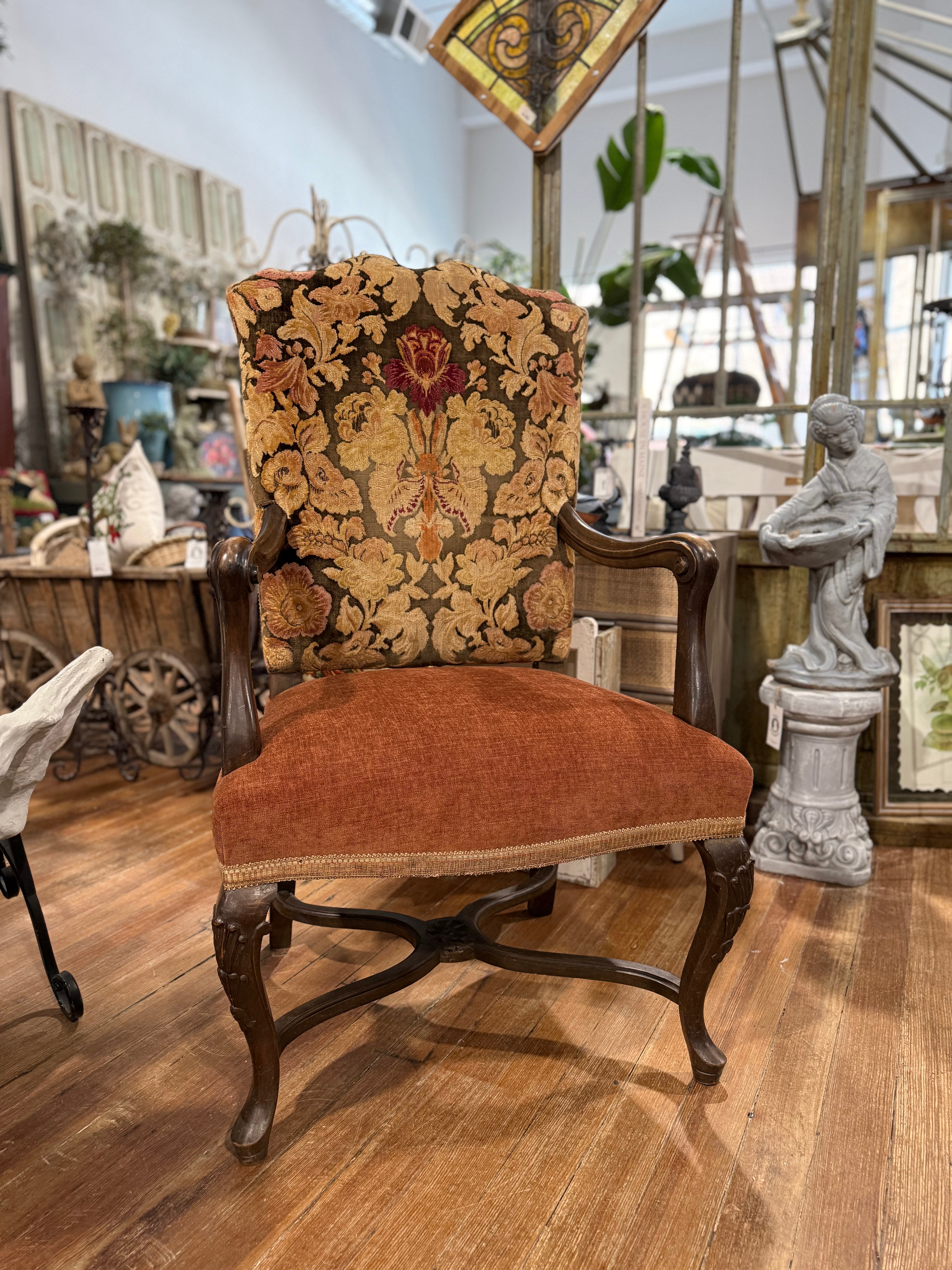 French Carved Louis XIV Side Arm Chair 