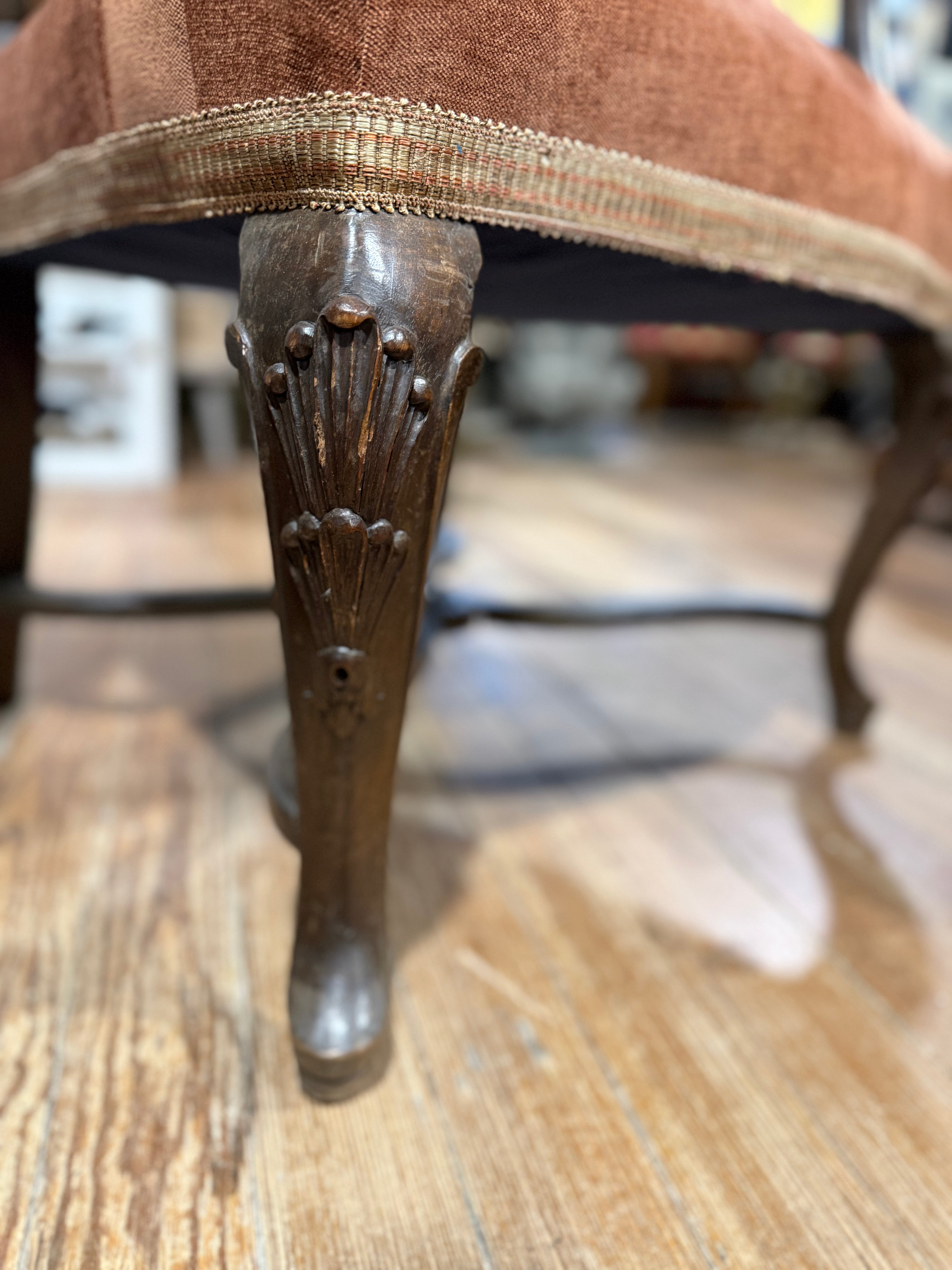 French Carved Louis XIV Side Arm Chair Detailed