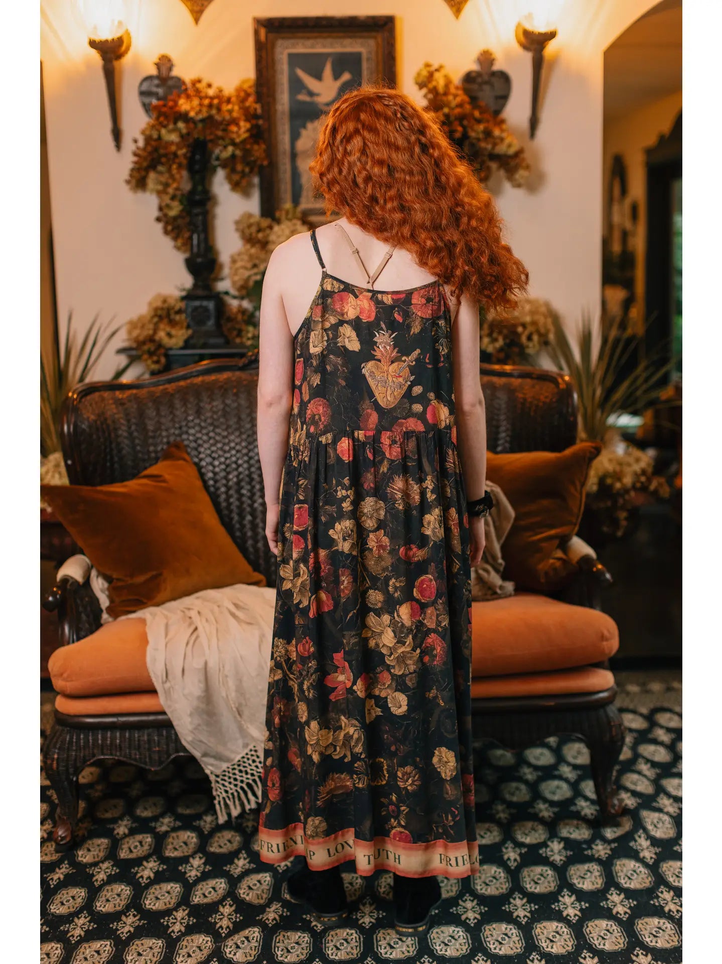 Heart of Gold Bohéme Long Maxi Slip Dress w/ Sacred Heart by Market of Stars