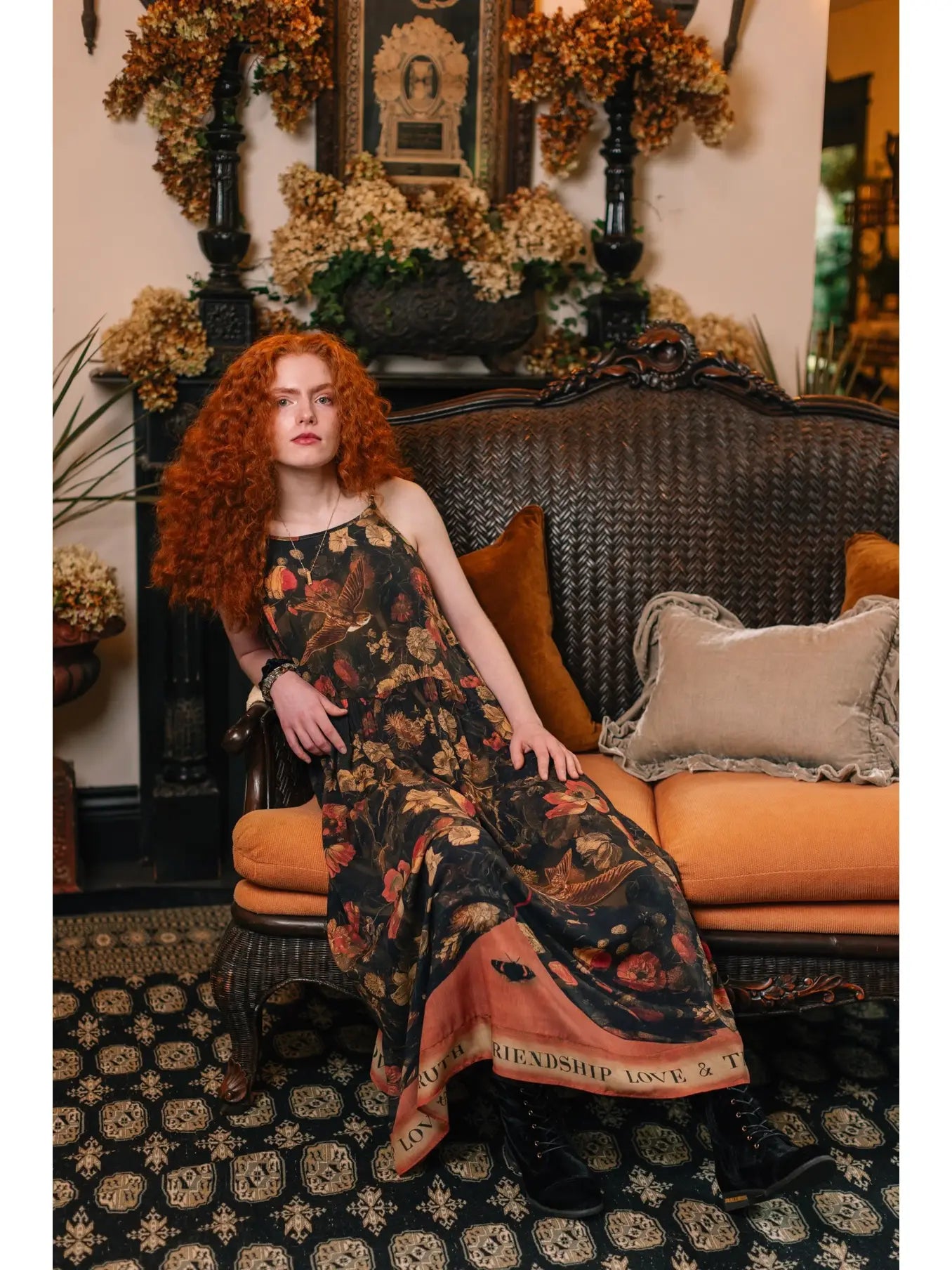 Heart of Gold Bohéme Long Maxi Slip Dress w/ Sacred Heart by Market of Stars