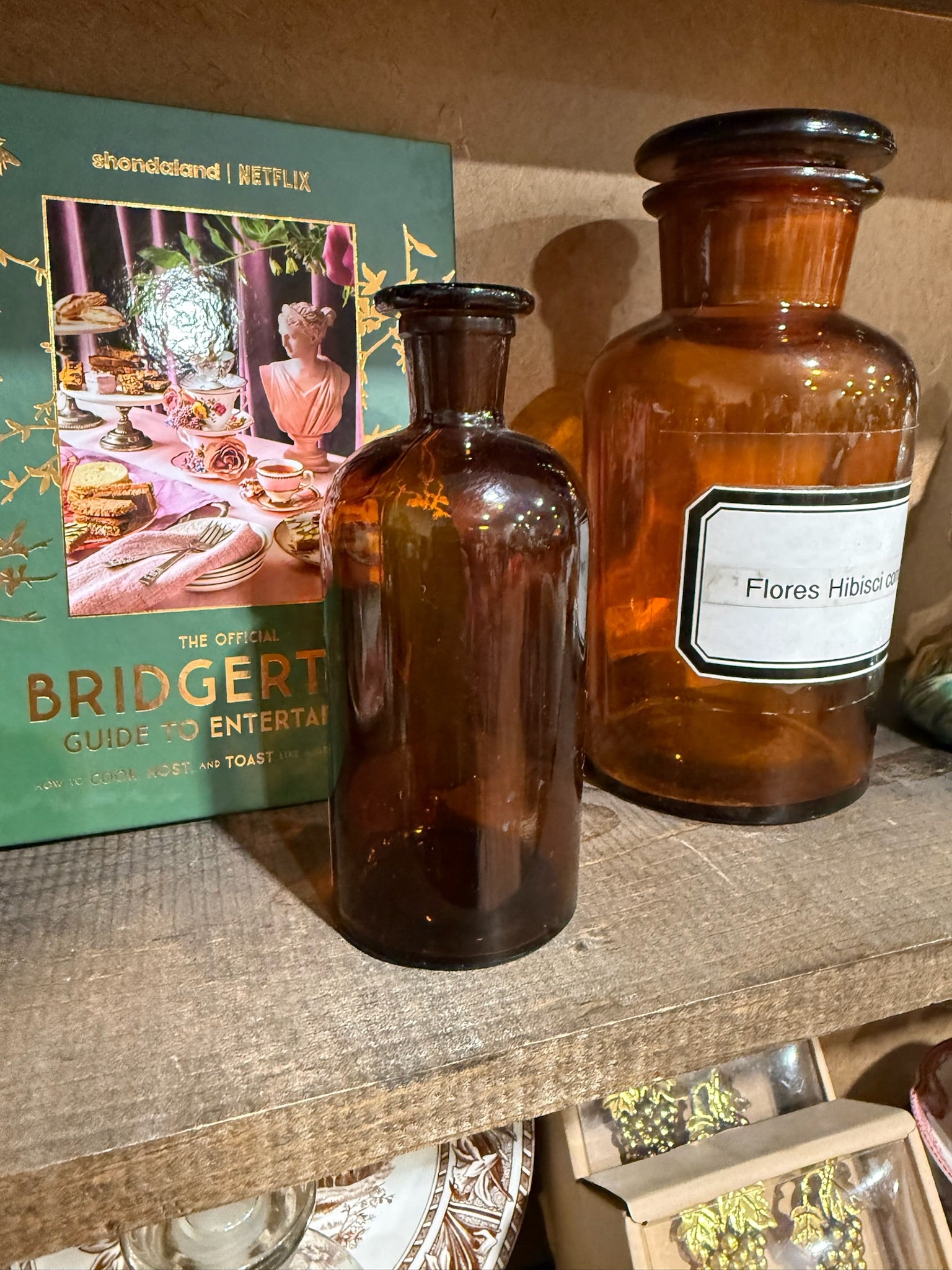 Medium Vintage Antique Brown Apothecary Jar with Glass Stopper