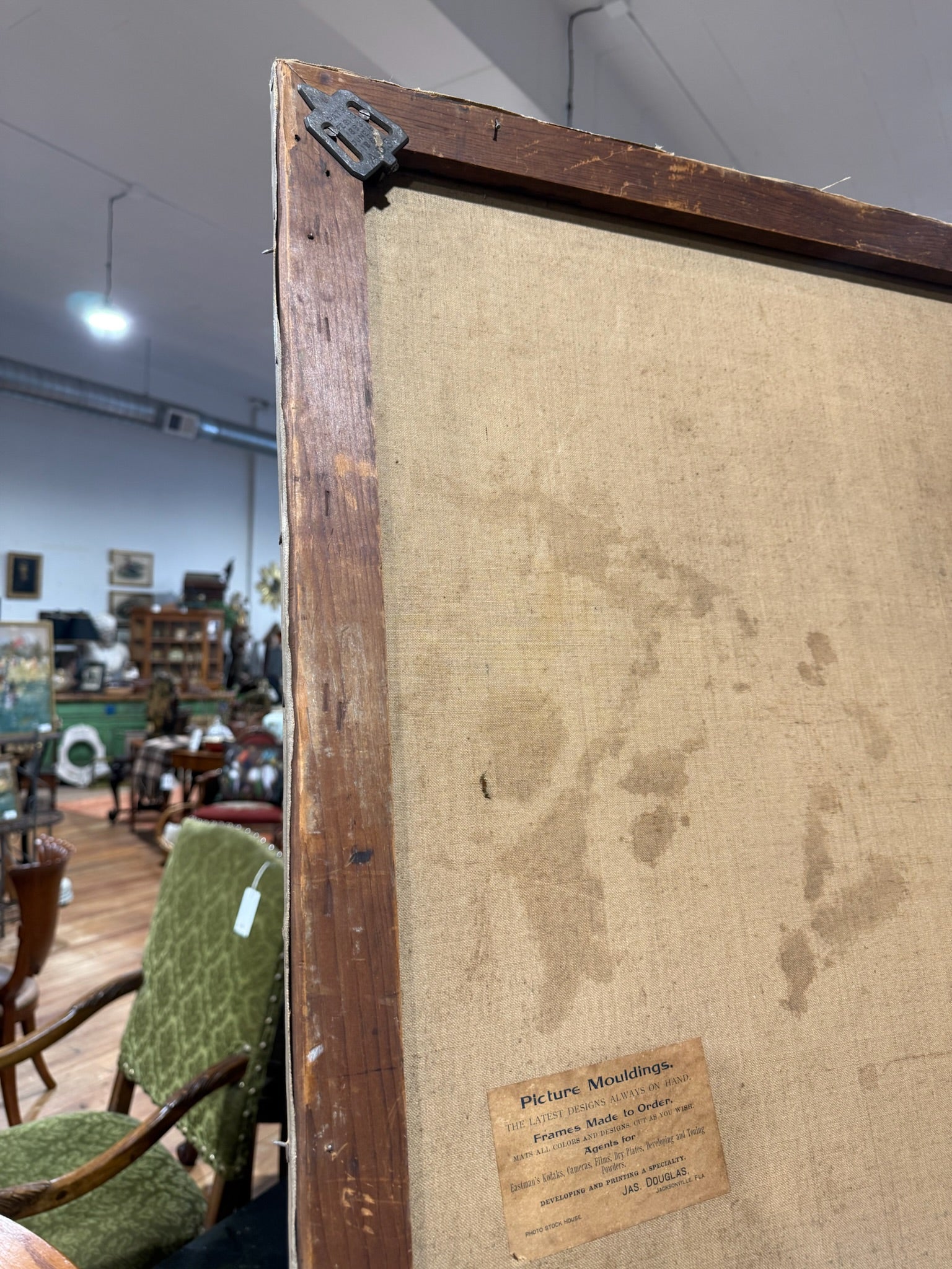 Antique American Oil Painting - Girl feeding pet goat